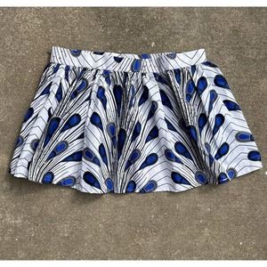 African Peacock Womens‎ Size 2XL Skirt Blue and White Print High Waist